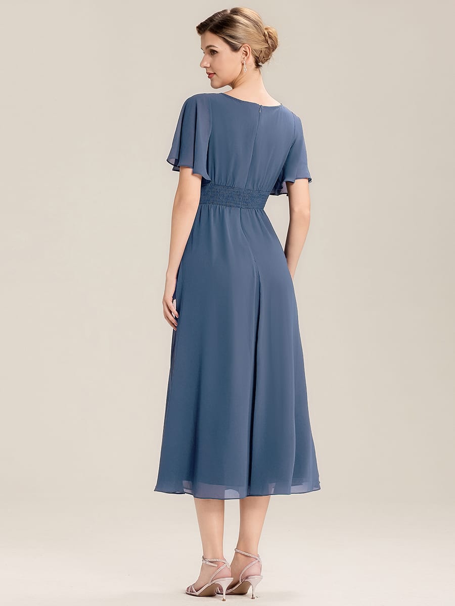 ever LILOU|Rhinestone Embellished Chiffon Ruffle Sleeve Mother of the Bride Dress