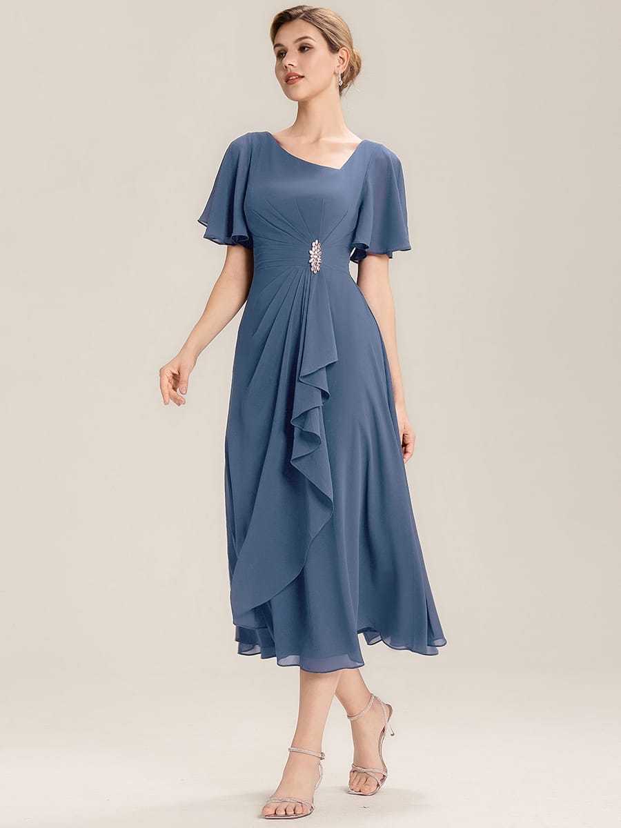 ever LILOU|Rhinestone Embellished Chiffon Ruffle Sleeve Mother of the Bride Dress