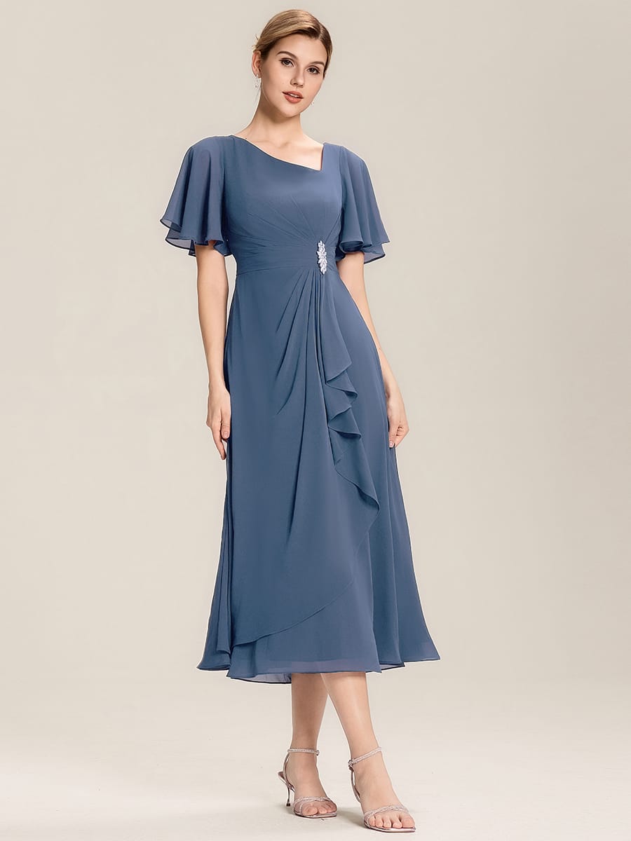ever LILOU|Rhinestone Embellished Chiffon Ruffle Sleeve Mother of the Bride Dress