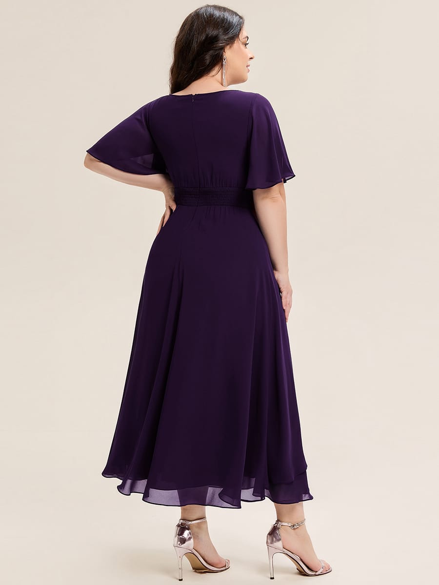 ever LILOU|Rhinestone Embellished Chiffon Ruffle Sleeve Mother of the Bride Dress