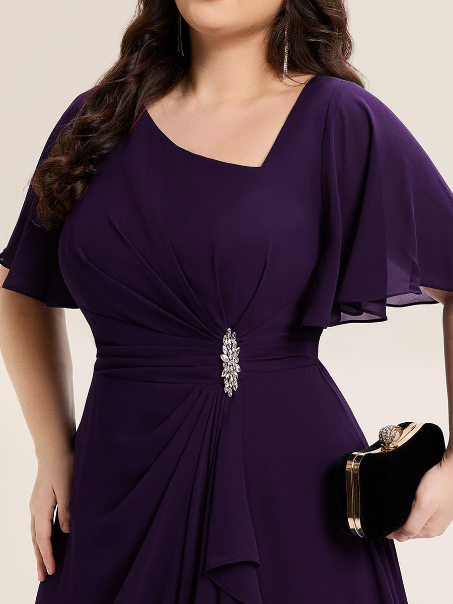ever LILOU|Rhinestone Embellished Chiffon Ruffle Sleeve Mother of the Bride Dress