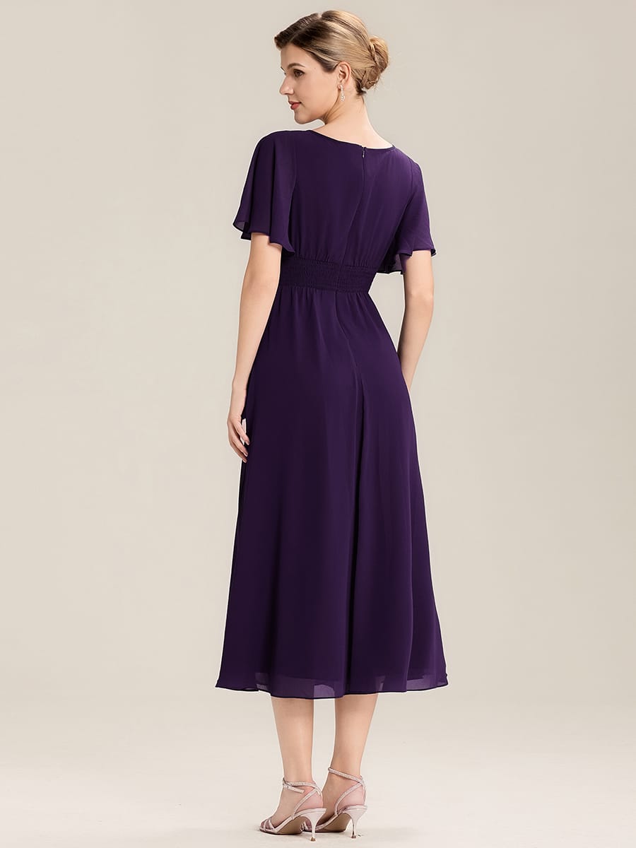 ever LILOU|Rhinestone Embellished Chiffon Ruffle Sleeve Mother of the Bride Dress