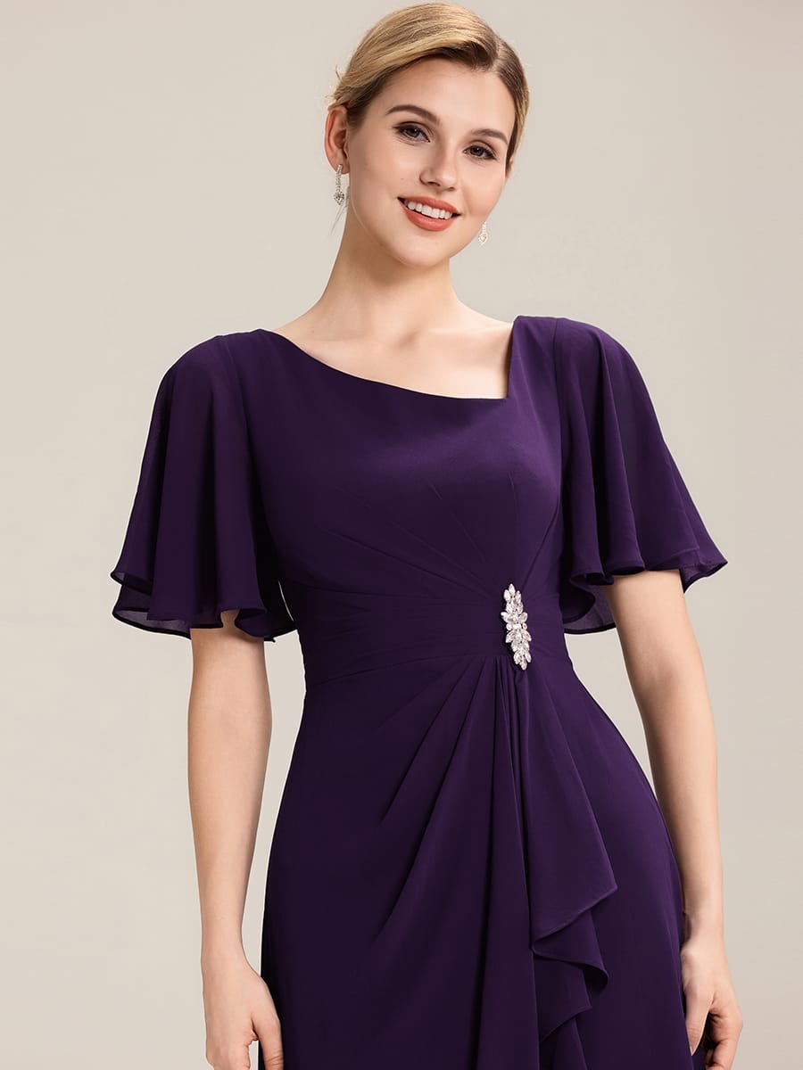 ever LILOU|Rhinestone Embellished Chiffon Ruffle Sleeve Mother of the Bride Dress
