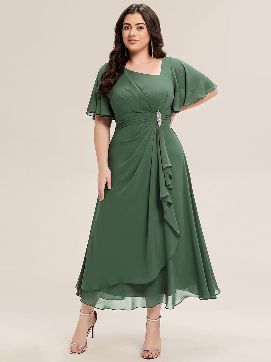 ever LILOU|Rhinestone Embellished Chiffon Ruffle Sleeve Mother of the Bride Dress
