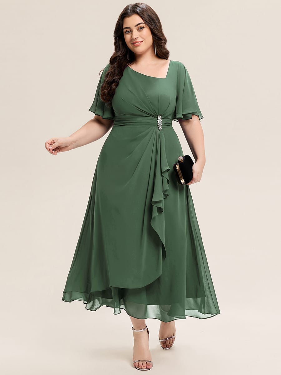 ever LILOU|Rhinestone Embellished Chiffon Ruffle Sleeve Mother of the Bride Dress