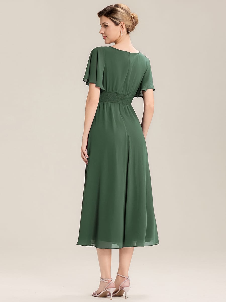 ever LILOU|Rhinestone Embellished Chiffon Ruffle Sleeve Mother of the Bride Dress