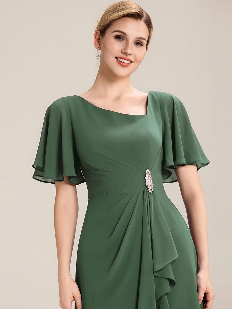 ever LILOU|Rhinestone Embellished Chiffon Ruffle Sleeve Mother of the Bride Dress