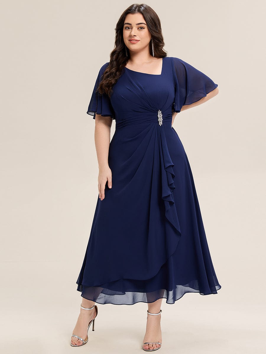 ever LILOU|Rhinestone Embellished Chiffon Ruffle Sleeve Mother of the Bride Dress