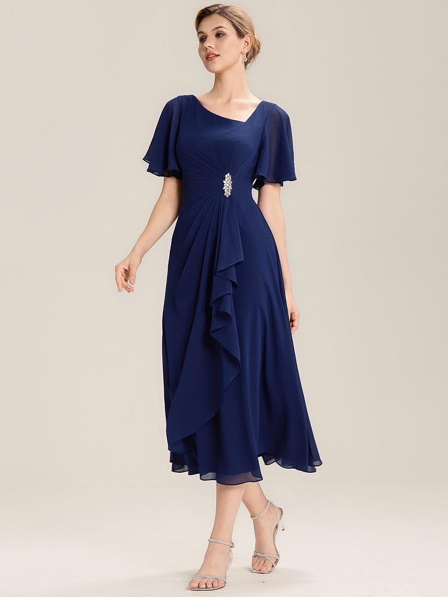 ever LILOU|Rhinestone Embellished Chiffon Ruffle Sleeve Mother of the Bride Dress
