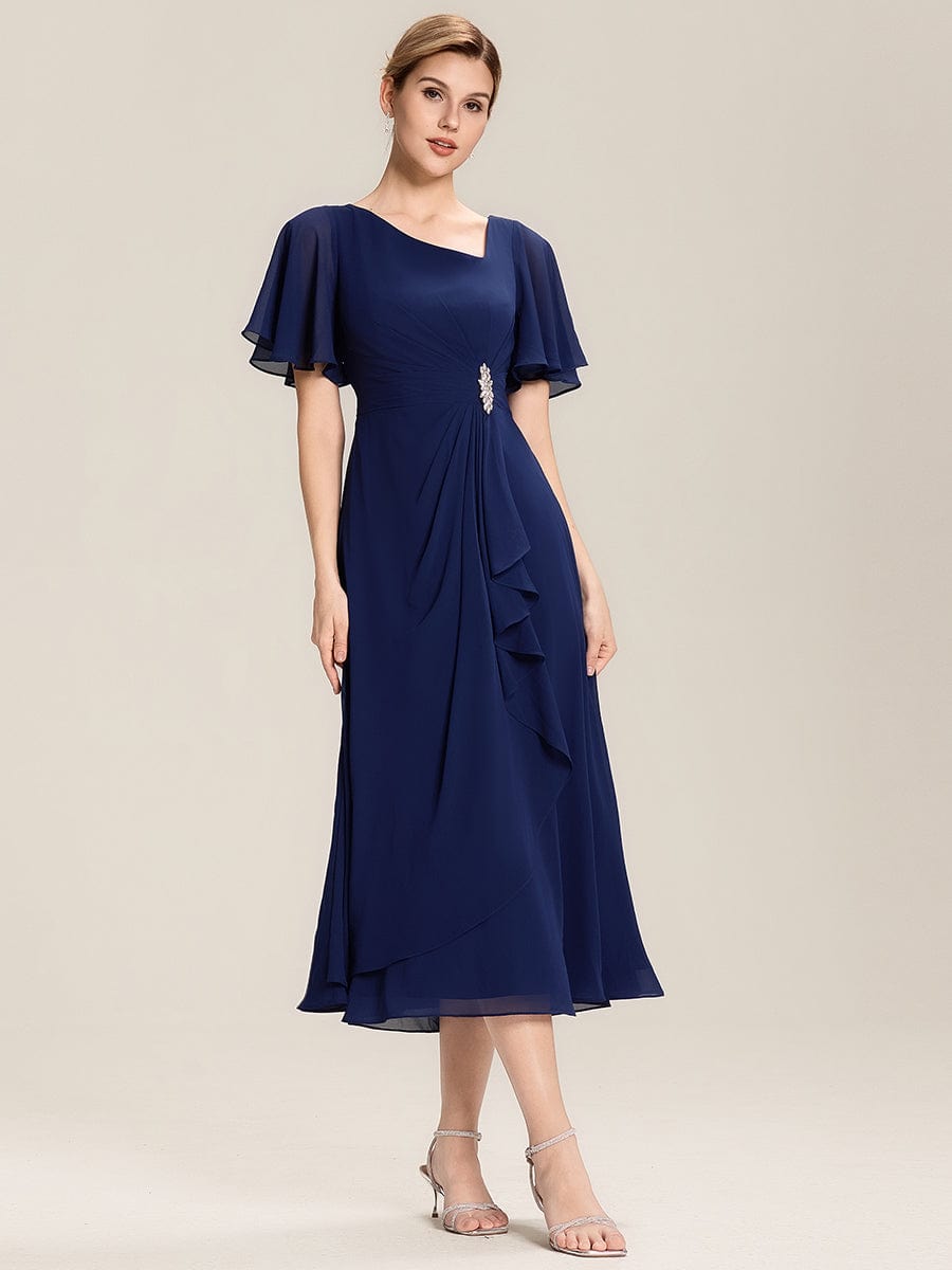 ever LILOU|Rhinestone Embellished Chiffon Ruffle Sleeve Mother of the Bride Dress