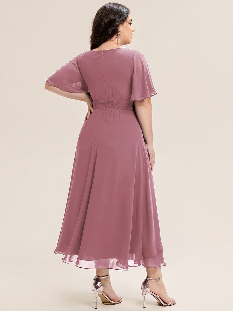 ever LILOU|Rhinestone Embellished Chiffon Ruffle Sleeve Mother of the Bride Dress