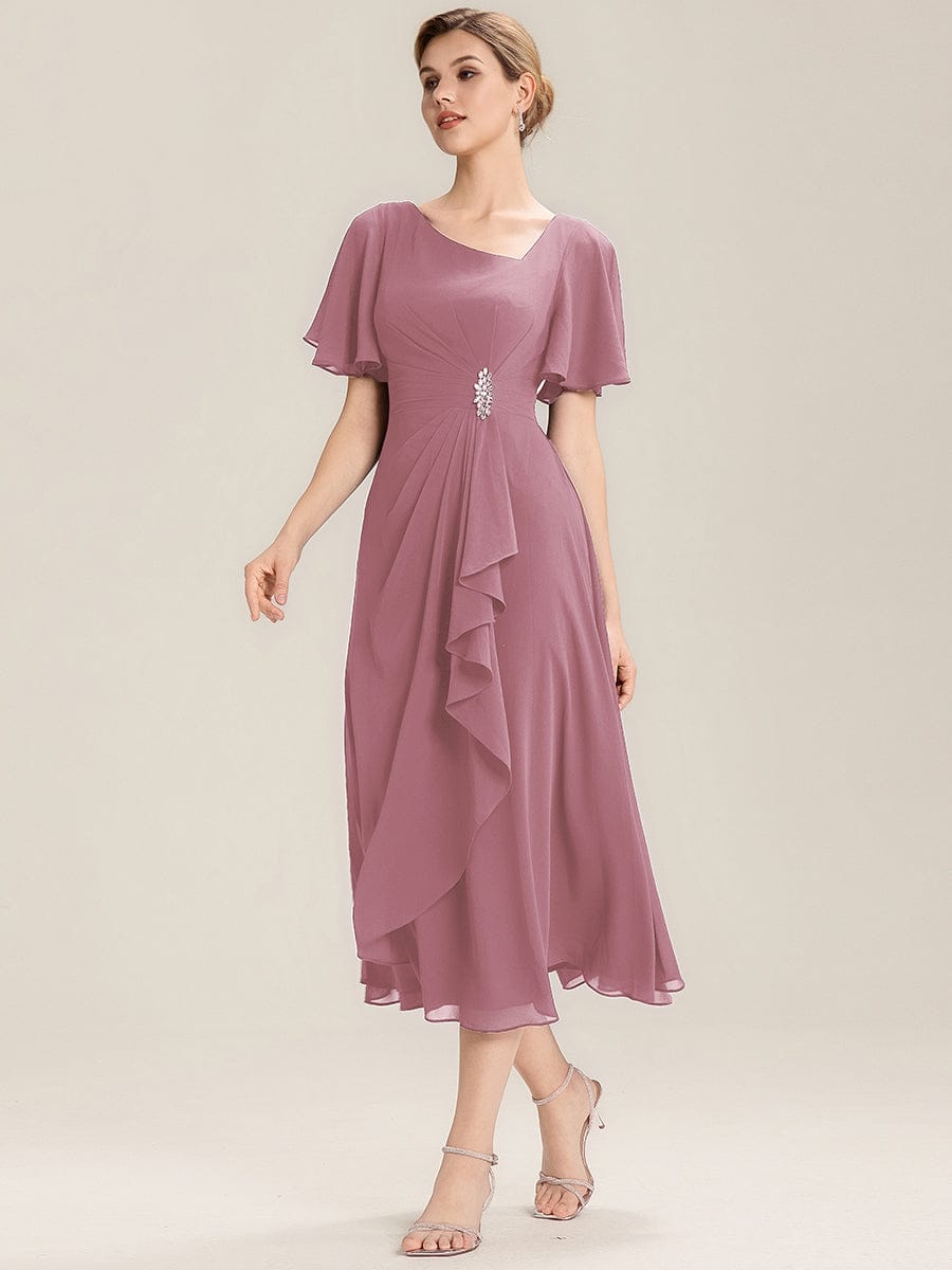 ever LILOU|Rhinestone Embellished Chiffon Ruffle Sleeve Mother of the Bride Dress