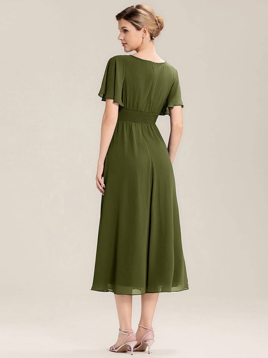 ever LILOU|Rhinestone Embellished Chiffon Ruffle Sleeve Mother of the Bride Dress