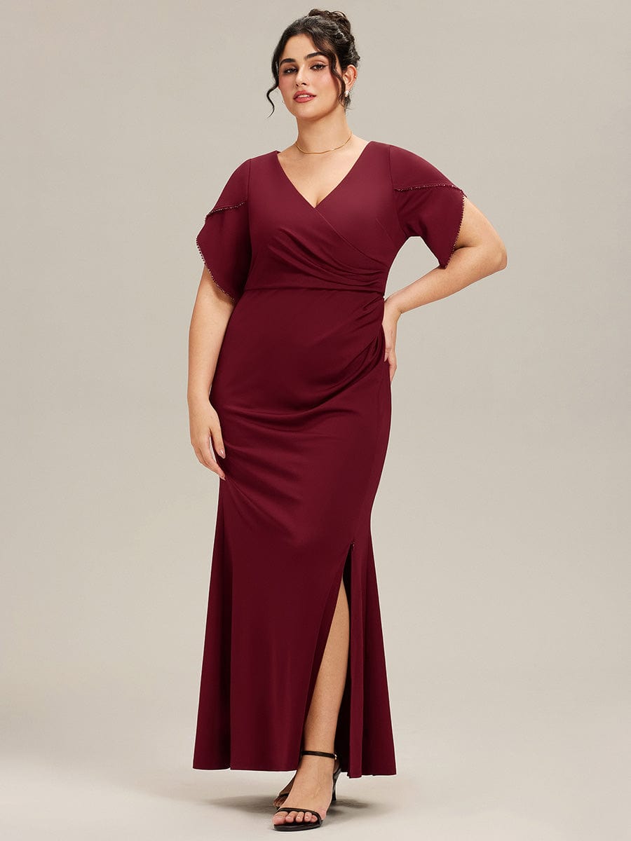 ever EZRA|Thigh-High Slit Tulip Sleeve Evening Dress