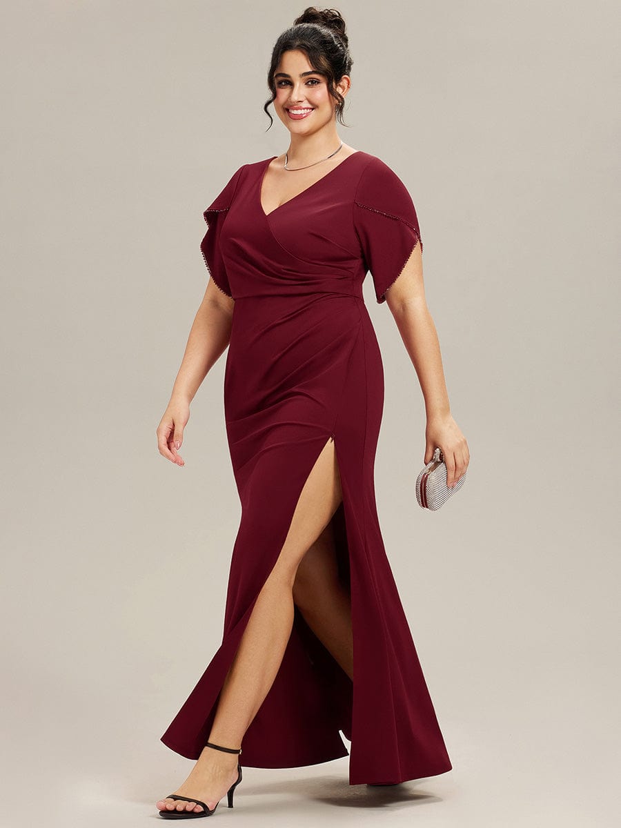 ever EZRA|Thigh-High Slit Tulip Sleeve Evening Dress