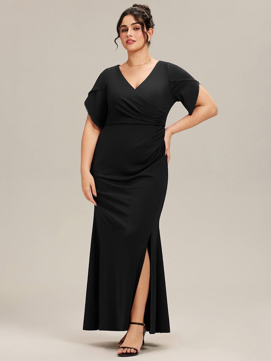 ever EZRA|Thigh-High Slit Tulip Sleeve Evening Dress