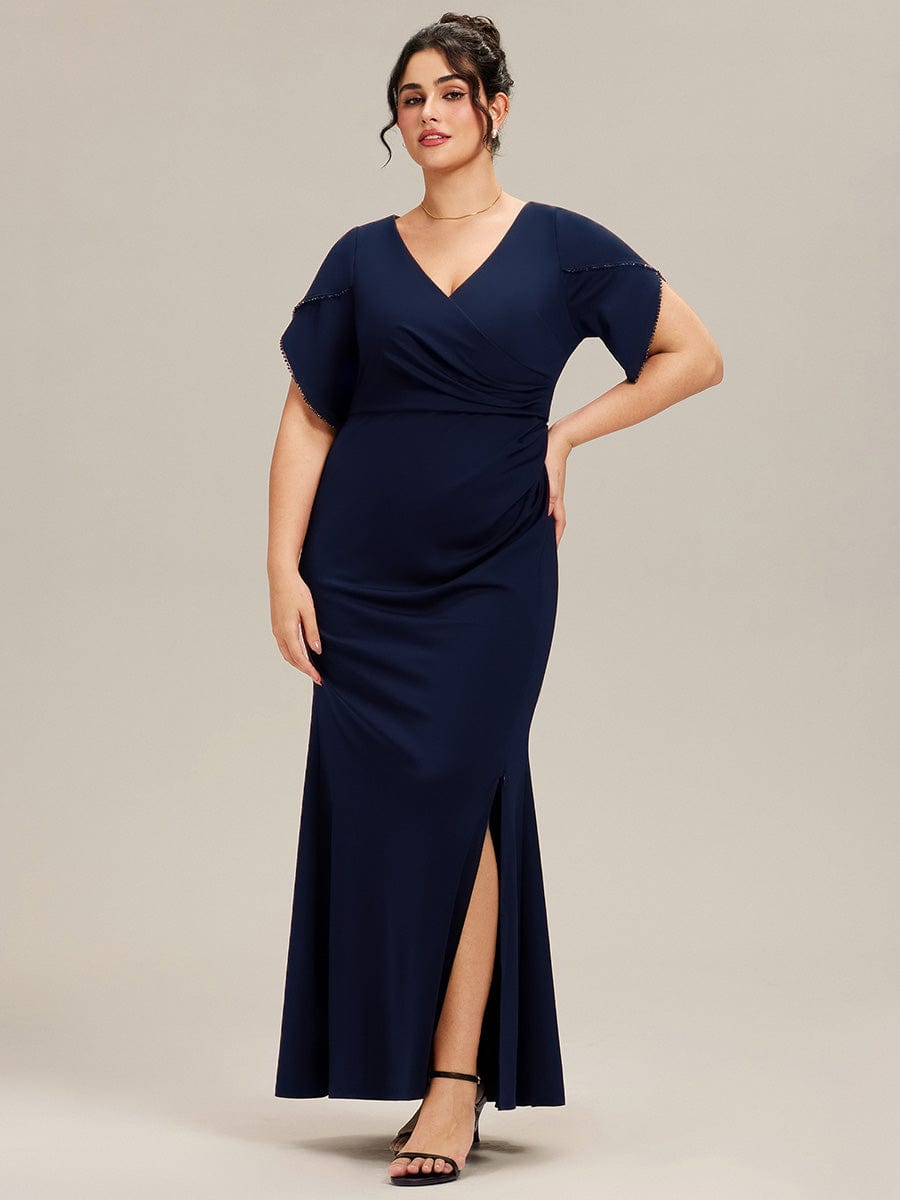 ever EZRA|Thigh-High Slit Tulip Sleeve Evening Dress