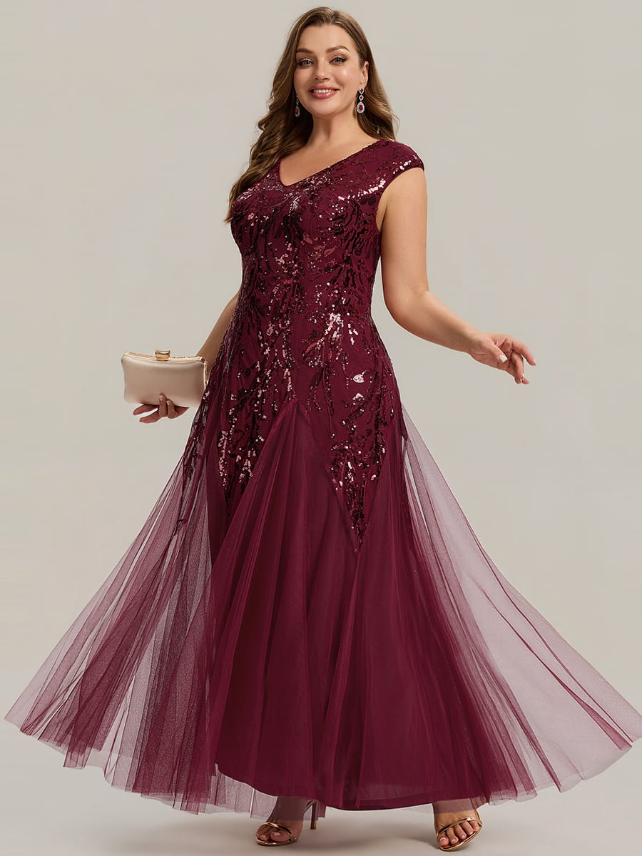 ever FREYA| Floral Sequin A Line Maxi Evening Dress with V-Neck