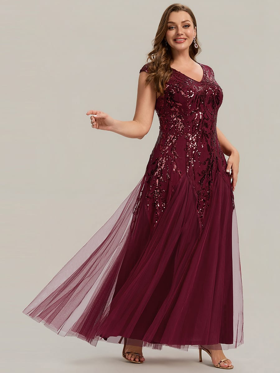 ever FREYA| Floral Sequin A Line Maxi Evening Dress with V-Neck