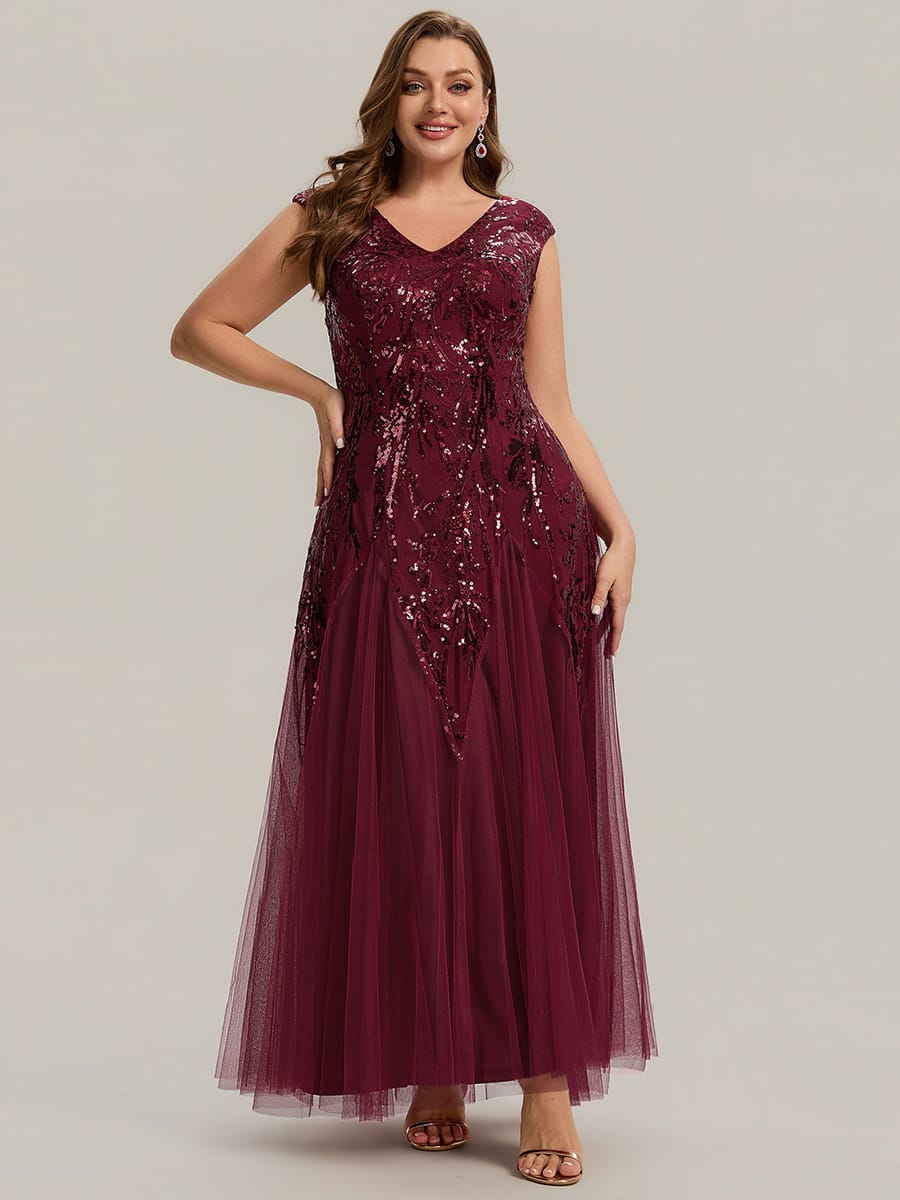 ever FREYA| Floral Sequin A Line Maxi Evening Dress with V-Neck