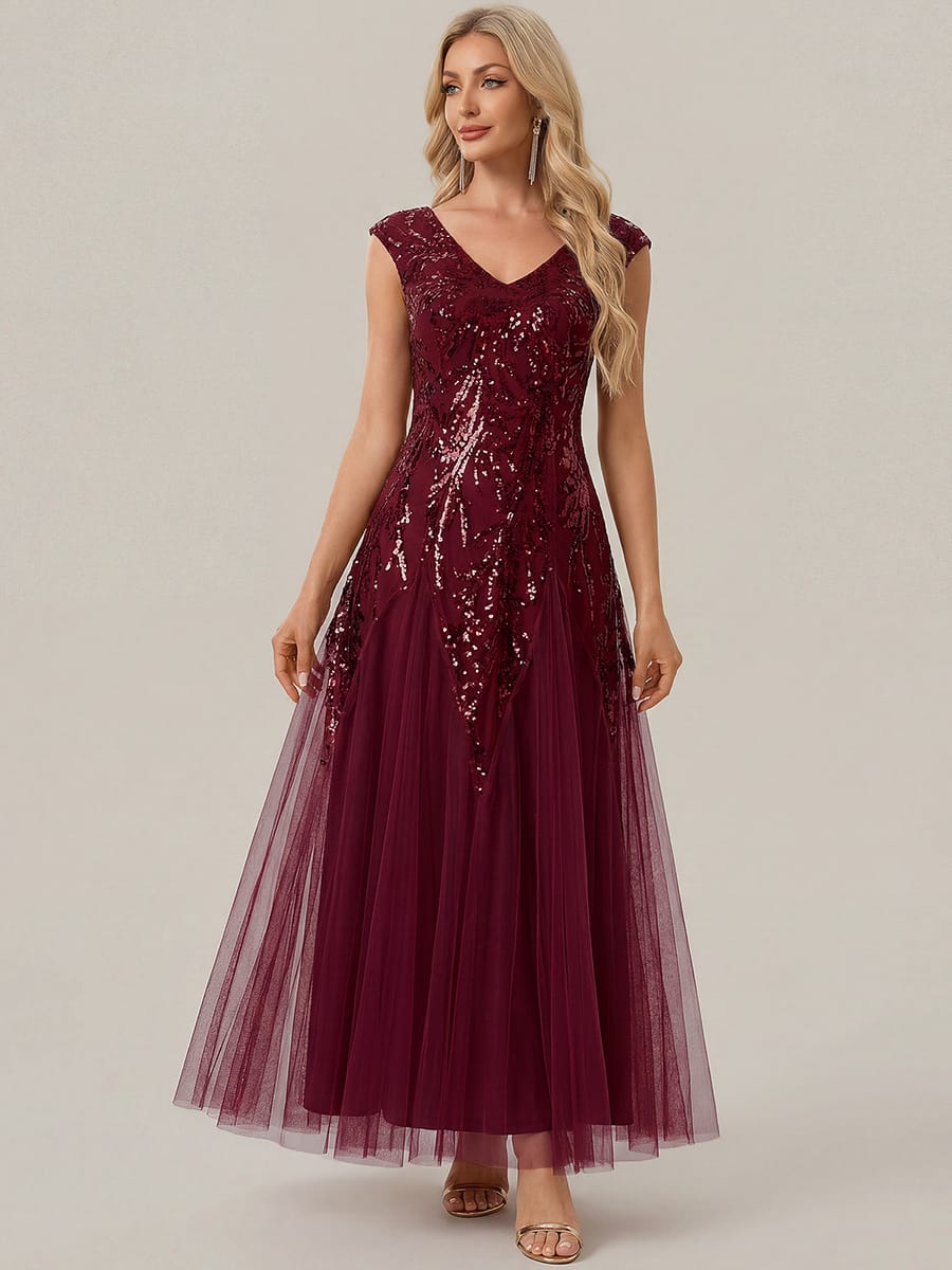 ever FREYA| Floral Sequin A Line Maxi Mother of the Bride Dress with V-Neck