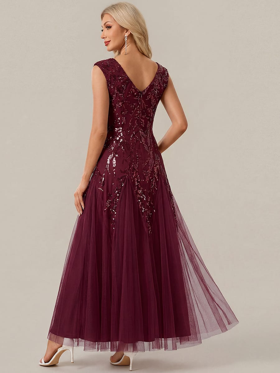 ever FREYA| Floral Sequin A Line Maxi Mother of the Bride Dress with V-Neck