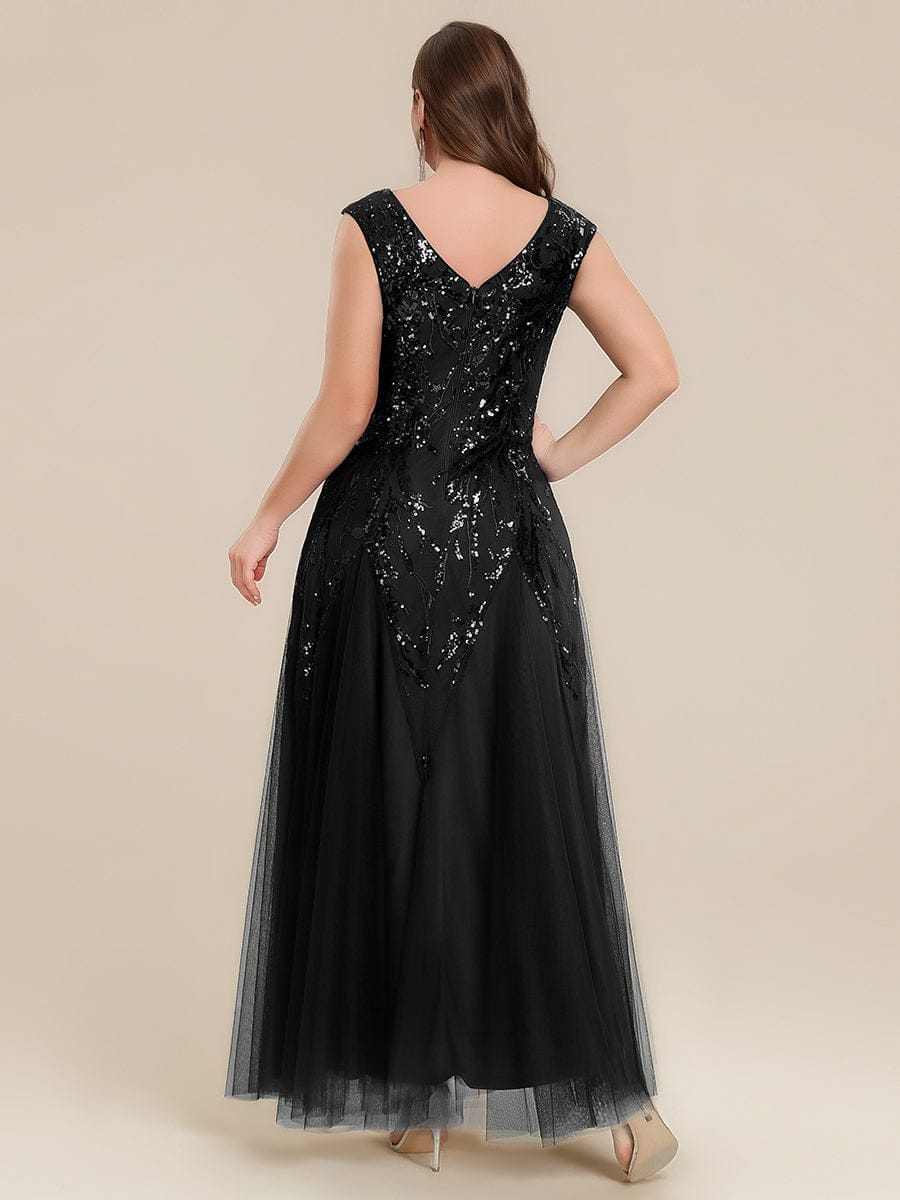 ever FREYA| Floral Sequin A Line Maxi Evening Dress with V-Neck