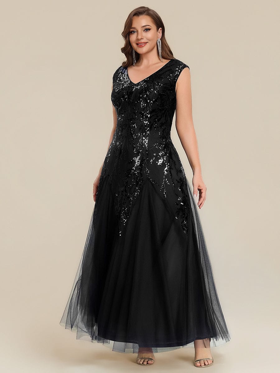 ever FREYA| Floral Sequin A Line Maxi Evening Dress with V-Neck
