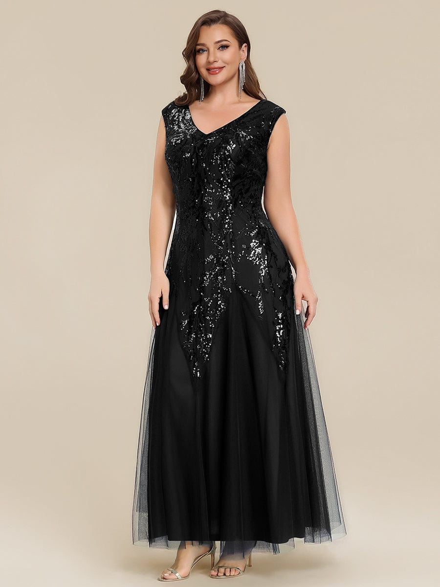 ever FREYA| Floral Sequin A Line Maxi Evening Dress with V-Neck