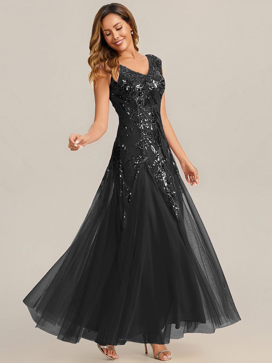 ever FREYA| Floral Sequin A Line Maxi Mother of the Bride Dress with V-Neck