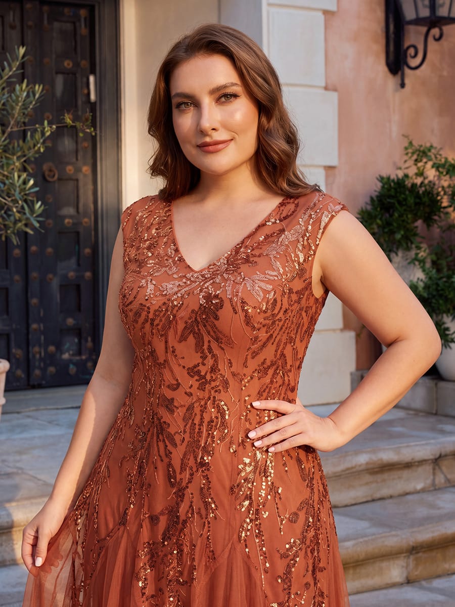 ever FREYA| Floral Sequin A Line Maxi Mother of the Bride Dress with V-Neck