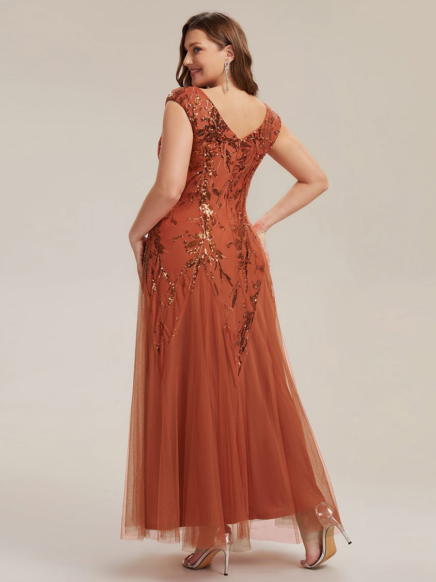 ever FREYA| Floral Sequin A Line Maxi Evening Dress with V-Neck