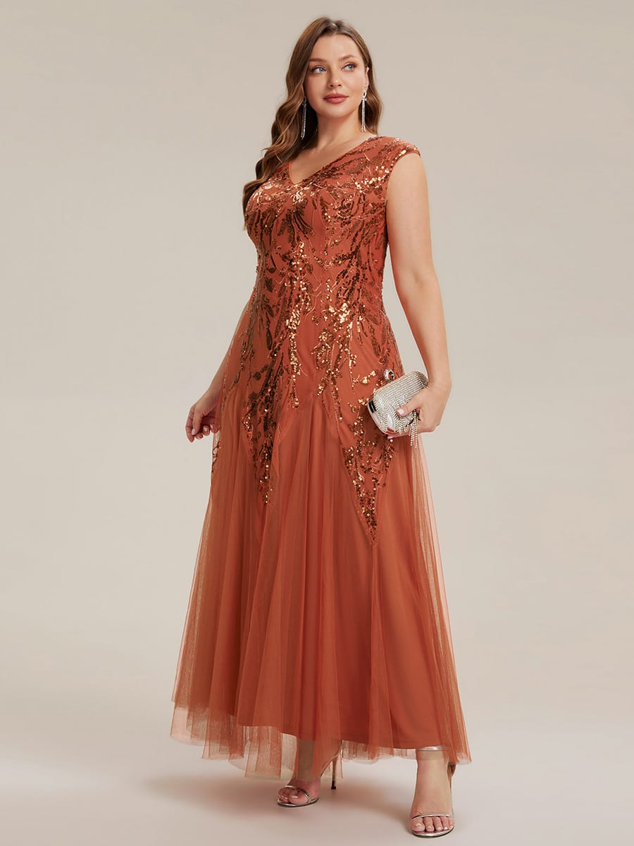 ever FREYA| Floral Sequin A Line Maxi Mother of the Bride Dress with V-Neck
