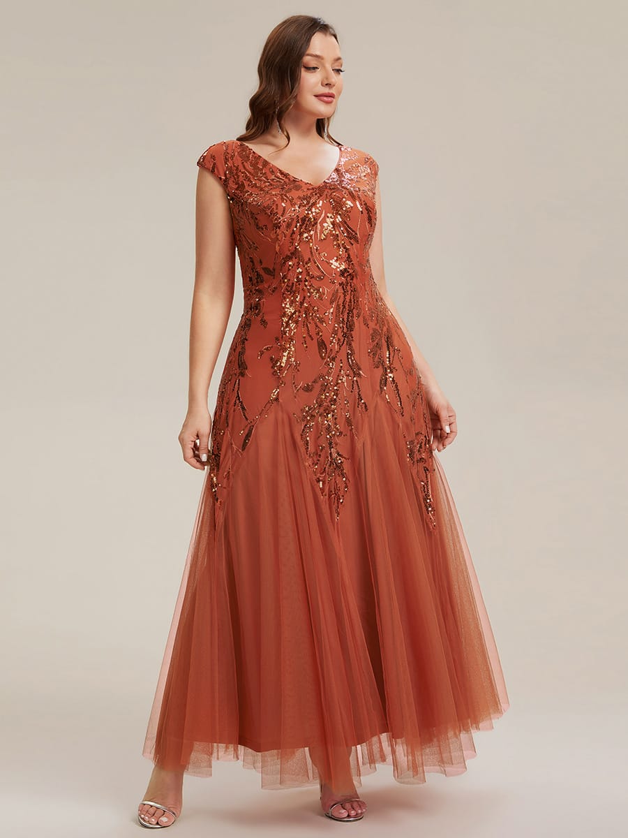 ever FREYA| Floral Sequin A Line Maxi Evening Dress with V-Neck