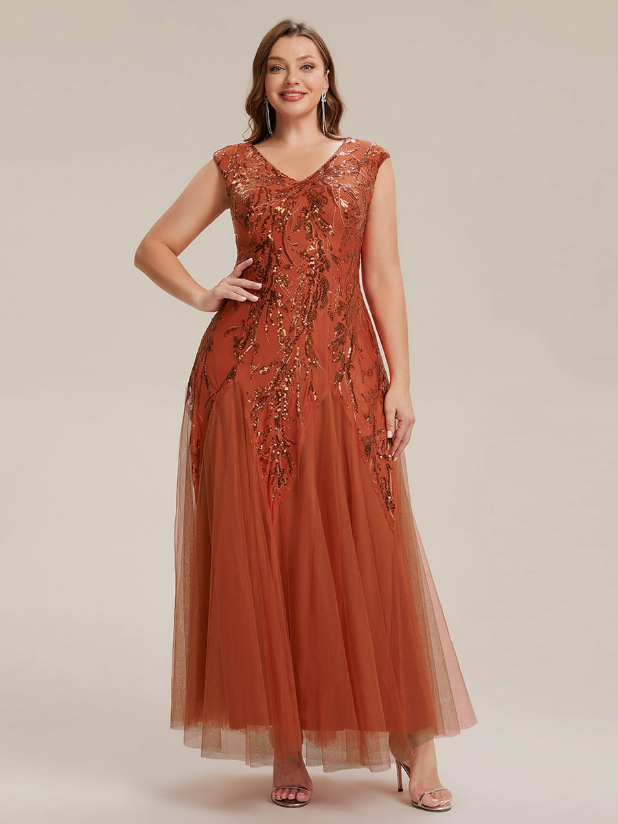 ever FREYA| Floral Sequin A Line Maxi Evening Dress with V-Neck