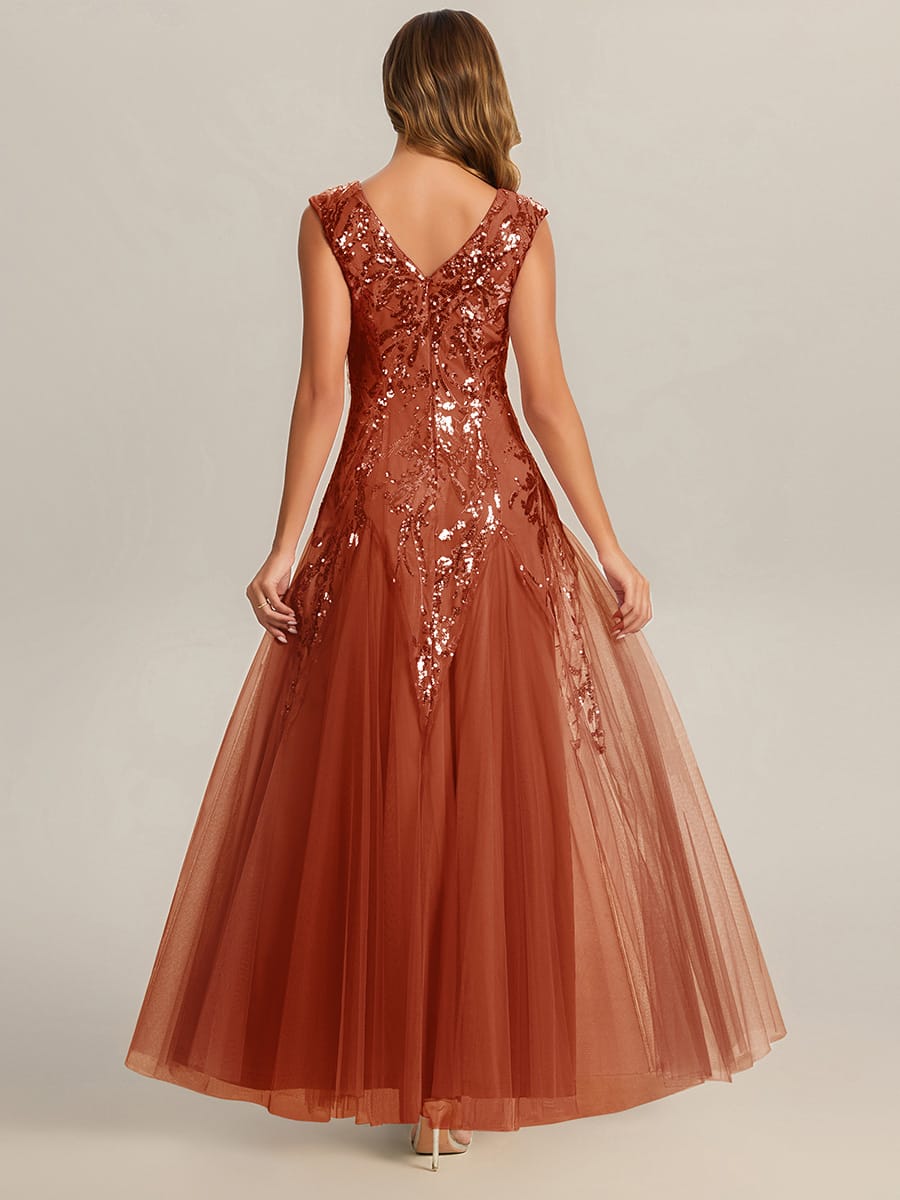 ever FREYA| Floral Sequin A Line Maxi Evening Dress with V-Neck