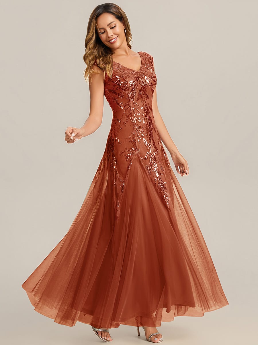 ever FREYA| Floral Sequin A Line Maxi Mother of the Bride Dress with V-Neck