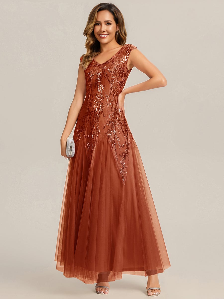 ever FREYA| Floral Sequin A Line Maxi Evening Dress with V-Neck