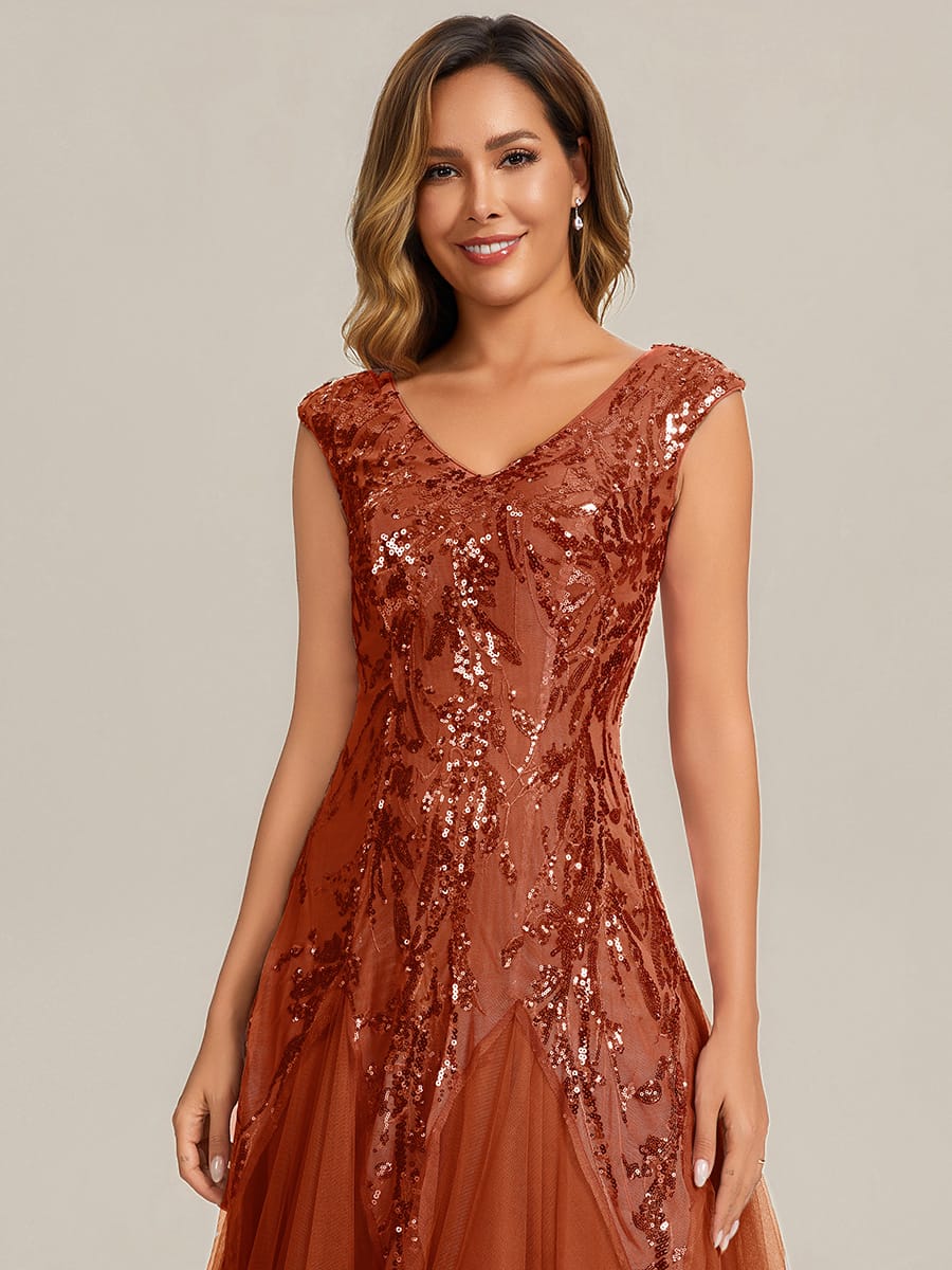 ever FREYA| Floral Sequin A Line Maxi Evening Dress with V-Neck