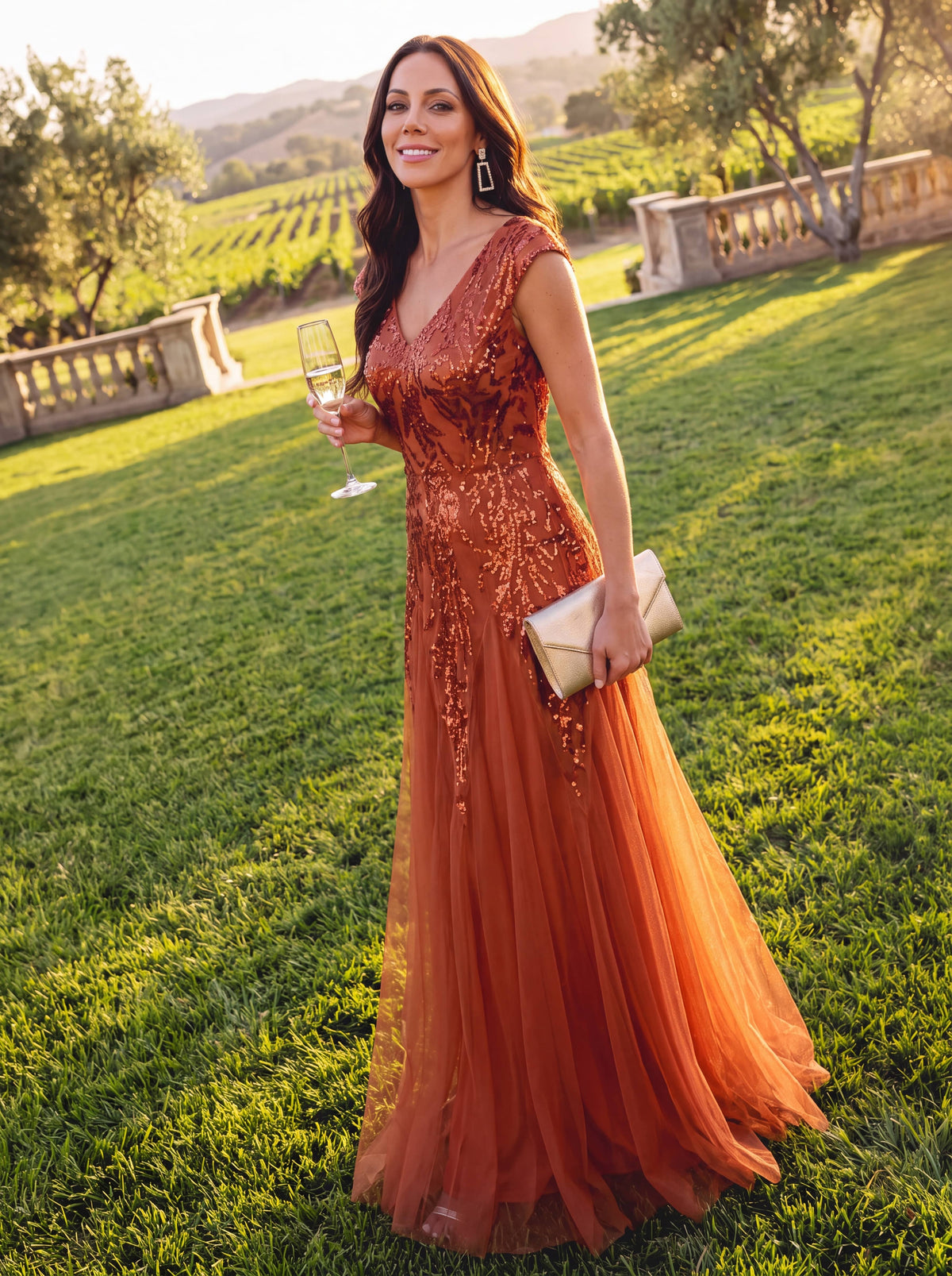 ever FREYA| Floral Sequin A Line Maxi Evening Dress with V-Neck