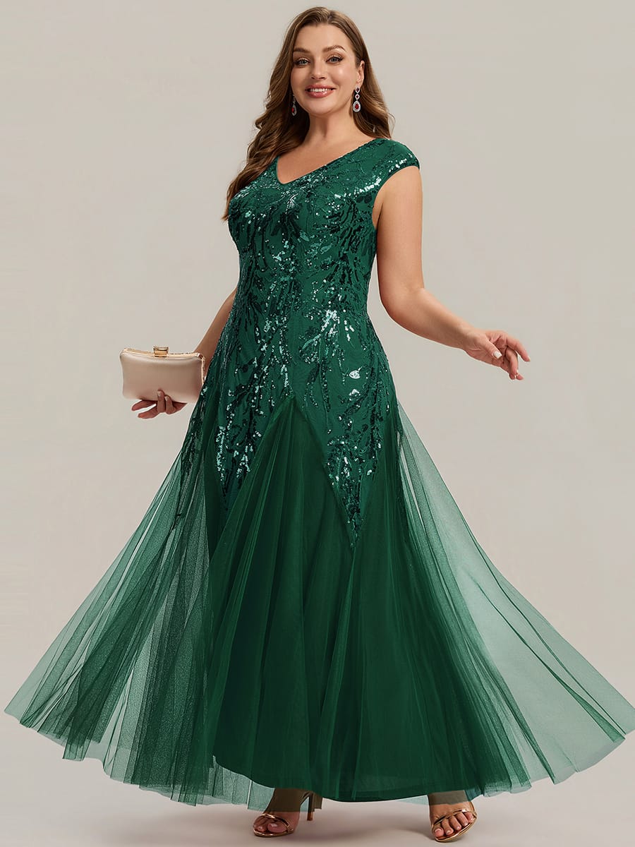 ever FREYA| Floral Sequin A Line Maxi Evening Dress with V-Neck