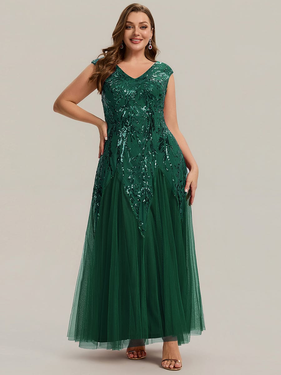 ever FREYA| Floral Sequin A Line Maxi Evening Dress with V-Neck