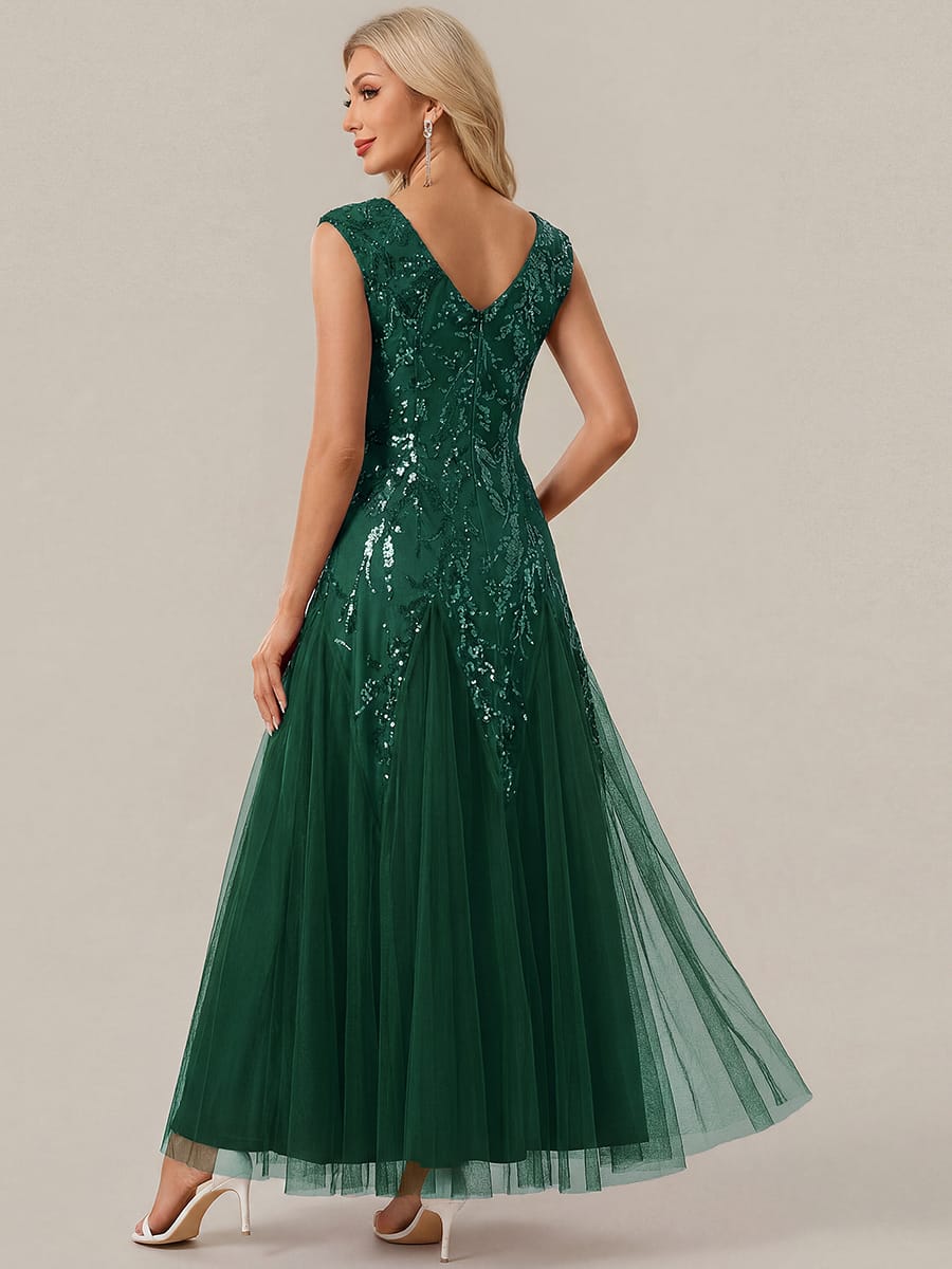 ever FREYA| Floral Sequin A Line Maxi Evening Dress with V-Neck