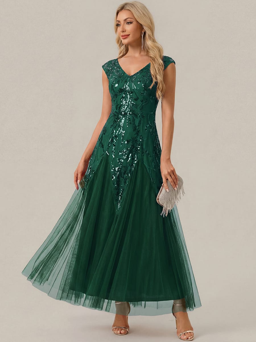 ever FREYA| Floral Sequin A Line Maxi Mother of the Bride Dress with V-Neck
