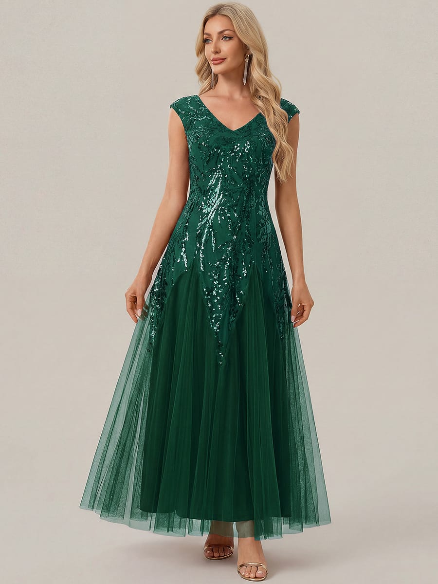 ever FREYA| Floral Sequin A Line Maxi Evening Dress with V-Neck