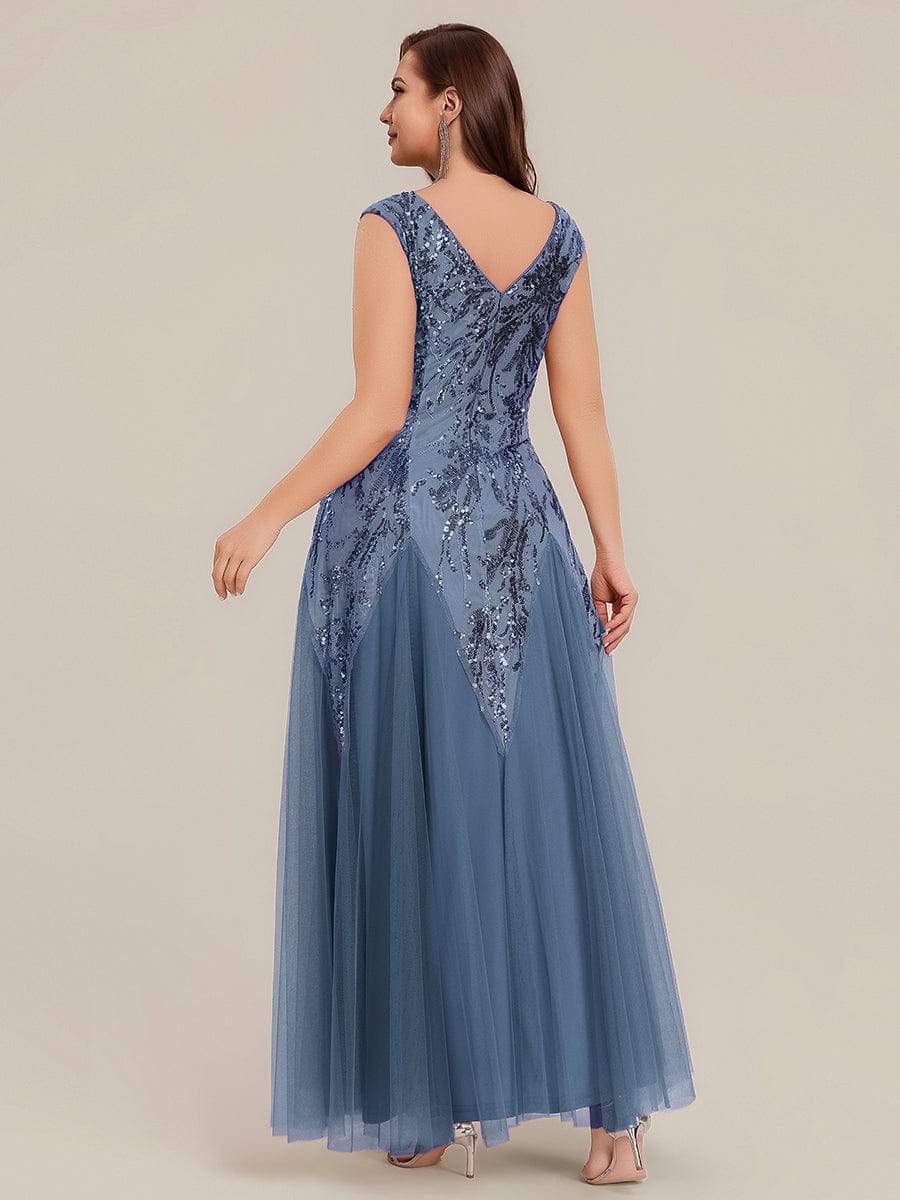 ever FREYA| Floral Sequin A Line Maxi Evening Dress with V-Neck