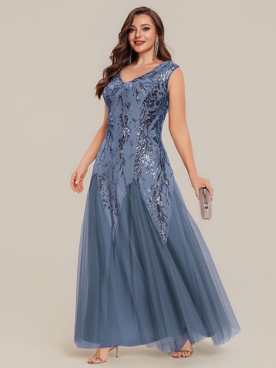 pretty FREYA|Plus Size Floral Sequin A Line Maxi Evening Dress