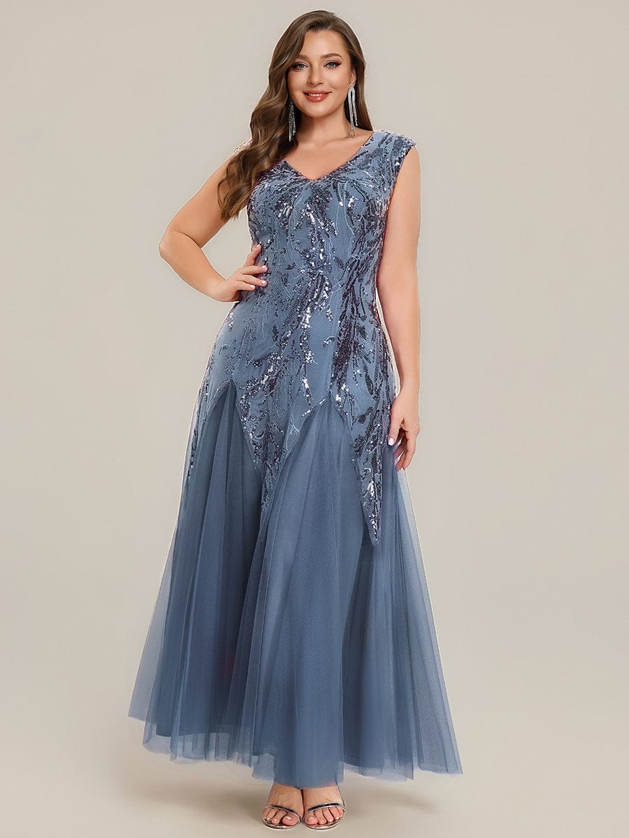 ever FREYA| Floral Sequin A Line Maxi Evening Dress with V-Neck