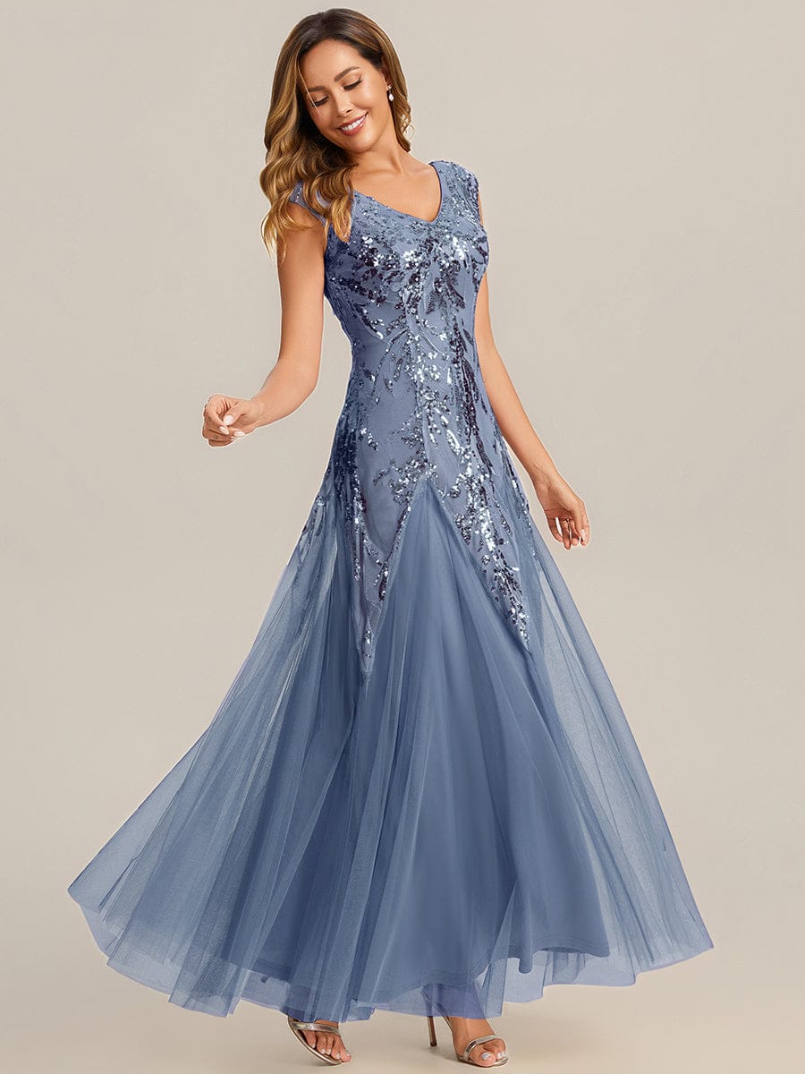 ever FREYA| Floral Sequin A Line Maxi Mother of the Bride Dress with V-Neck