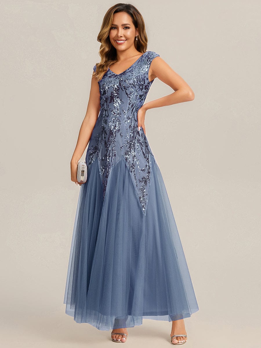 ever FREYA| Floral Sequin A Line Maxi Mother of the Bride Dress with V-Neck